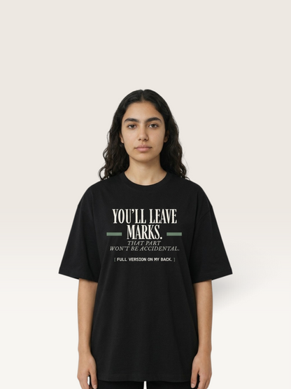 Black - YOU'LL LEAVE MARKS TEE, WEARCAPTION heavyweight oversized editorial view worn by woman