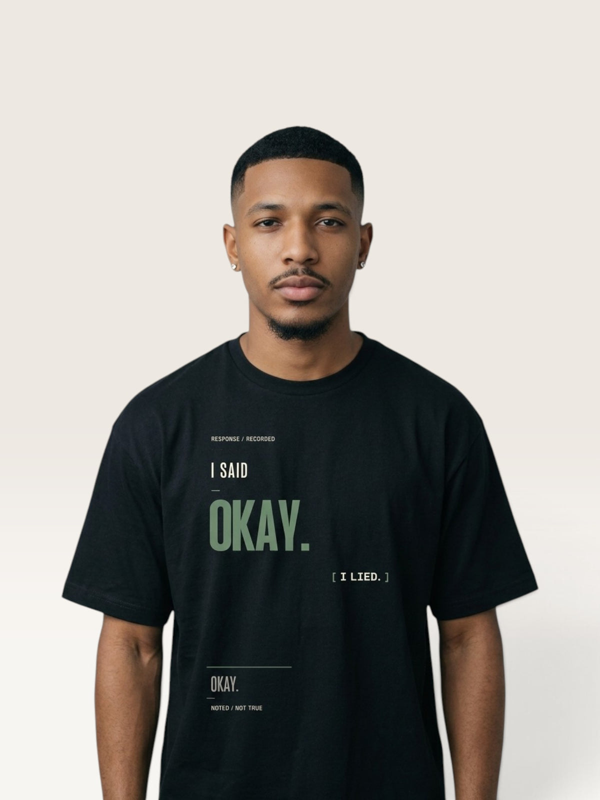 Black - heavyweight cotton oversized t-shirt with I SAID OKAY graphic print on the front