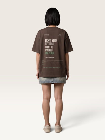 Coffee WEARCAPTION  heavyweight cotton oversized t-shirt with NOTHING HAPPENED PUBLIC VERSION graphic print