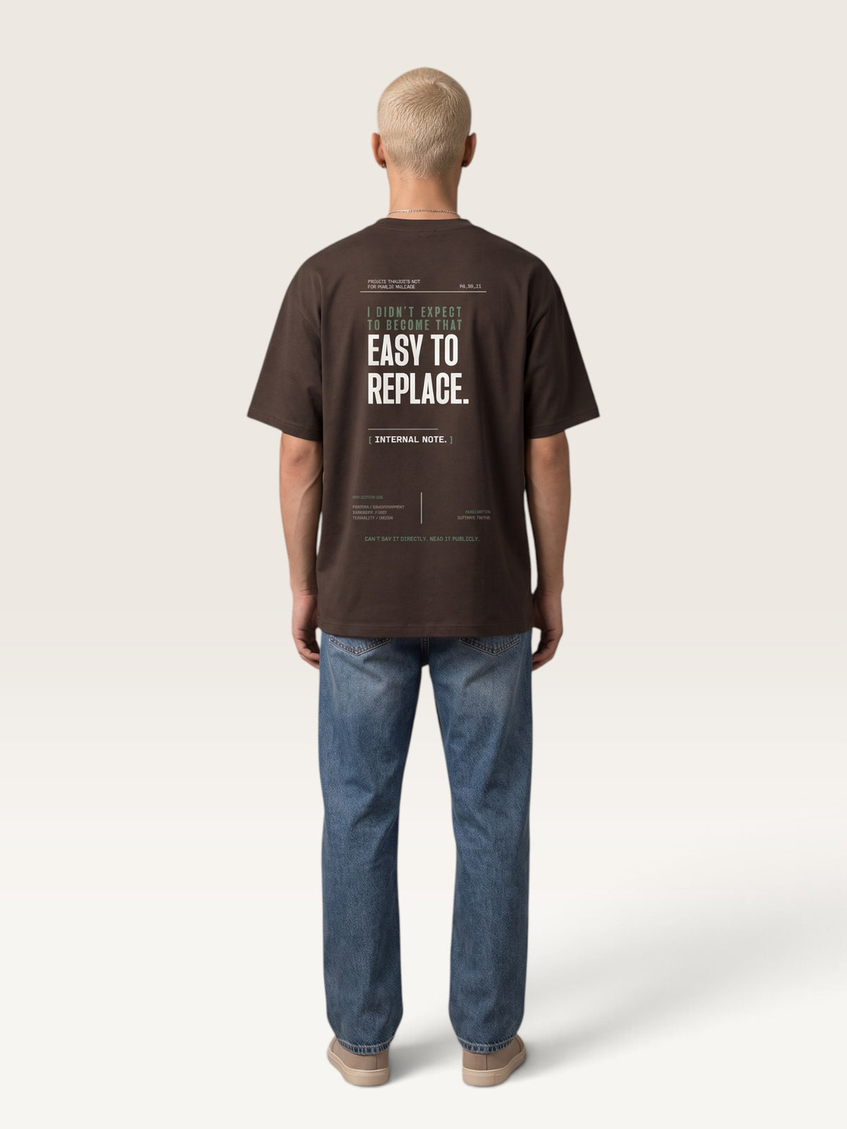 Coffee - WEARCAPTION heavyweight cotton oversized t-shirt with white graphic text I'M HAPPY YOU MOVED ON