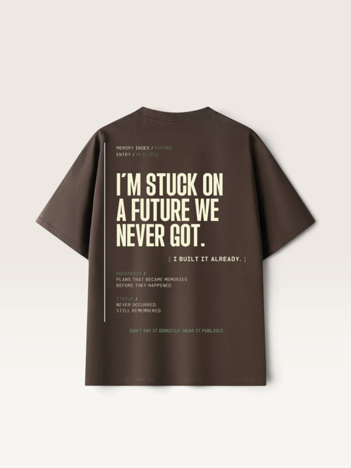 Coffee WEARCAPTION heavyweight brown cotton t-shirt with cream and green typographic back print in a boxy oversized fit