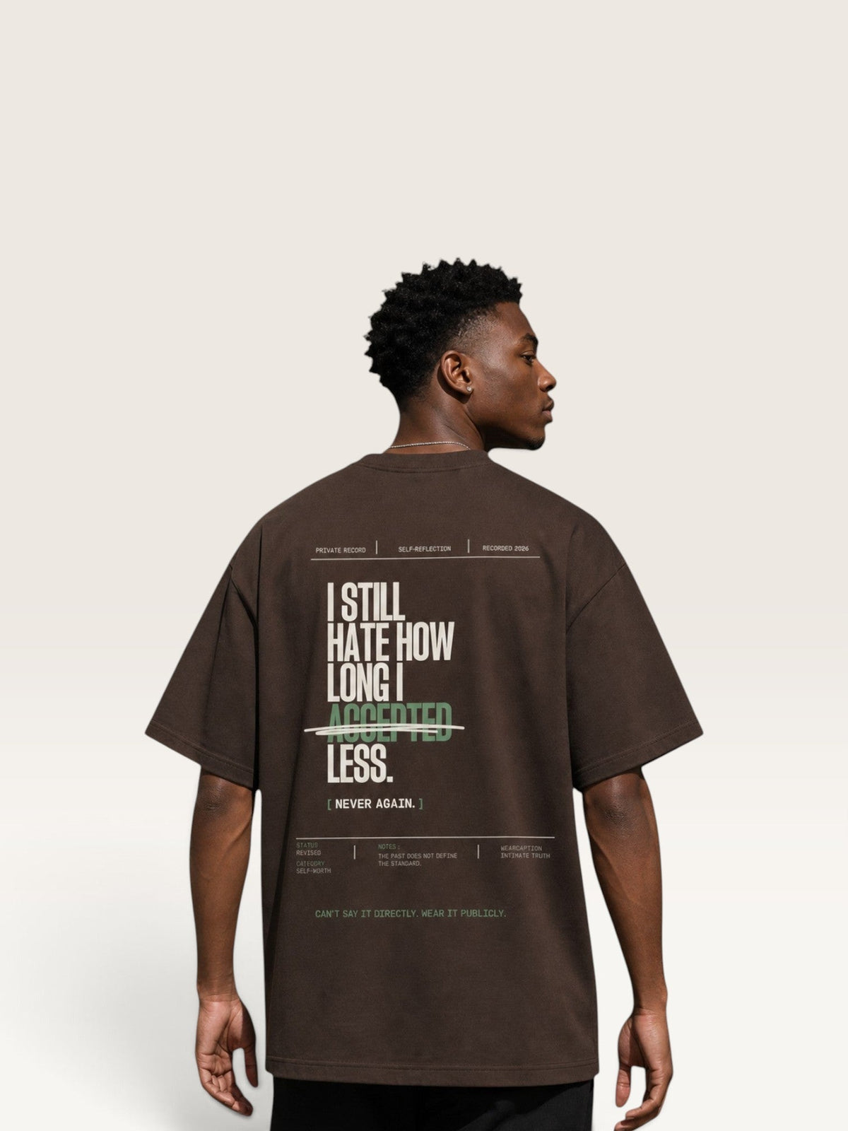 Coffee WEARCAPTION  heavyweight cotton oversized t-shirt with white I KNOW MY WORTH graphic print on the front