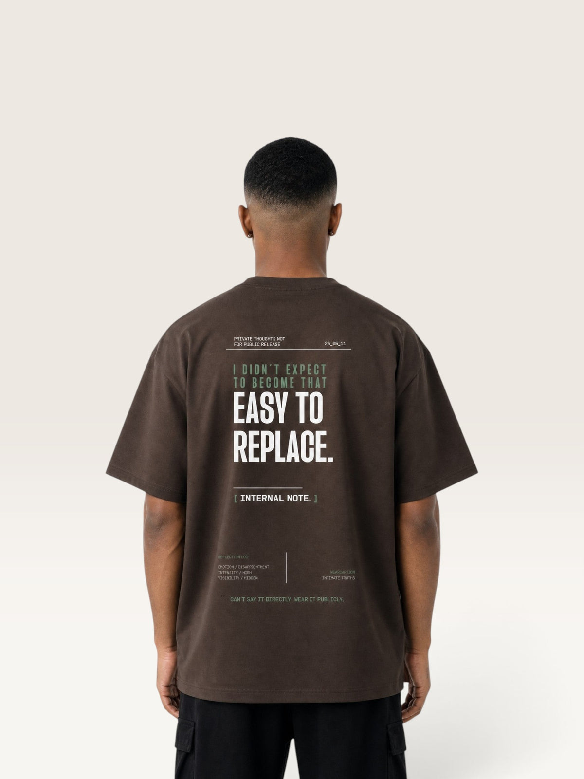 Coffee - WEARCAPTION heavyweight cotton oversized t-shirt with white graphic text I'M HAPPY YOU MOVED ON