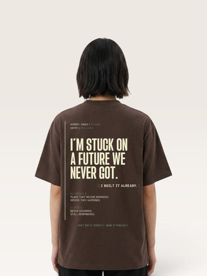 Coffee WEARCAPTION brown heavyweight cotton oversized t-shirt with white graphic text on the back