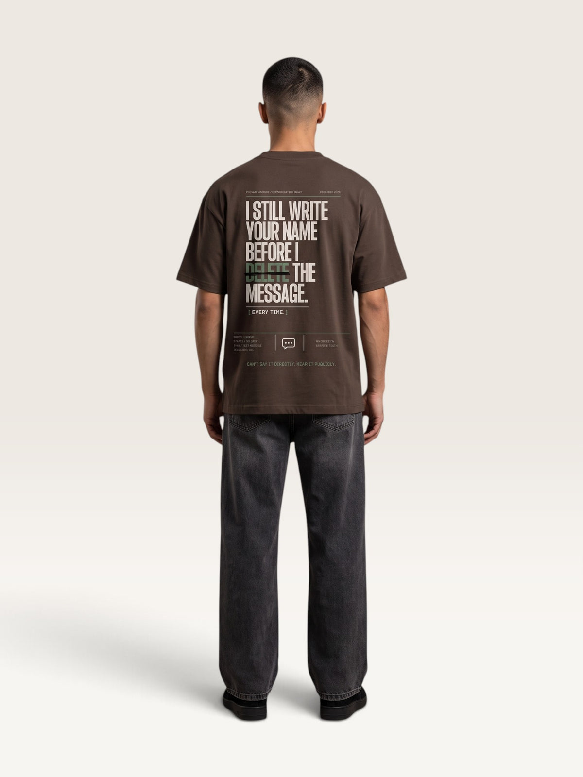 Coffee WEARCAPTION  heavyweight cotton oversized t-shirt with white I DON'T REACH OUT graphic print on the chest
