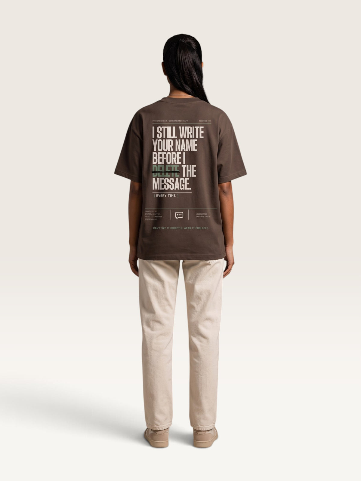 Coffee WEARCAPTION  heavyweight cotton oversized t-shirt with white I DON'T REACH OUT graphic print on the chest