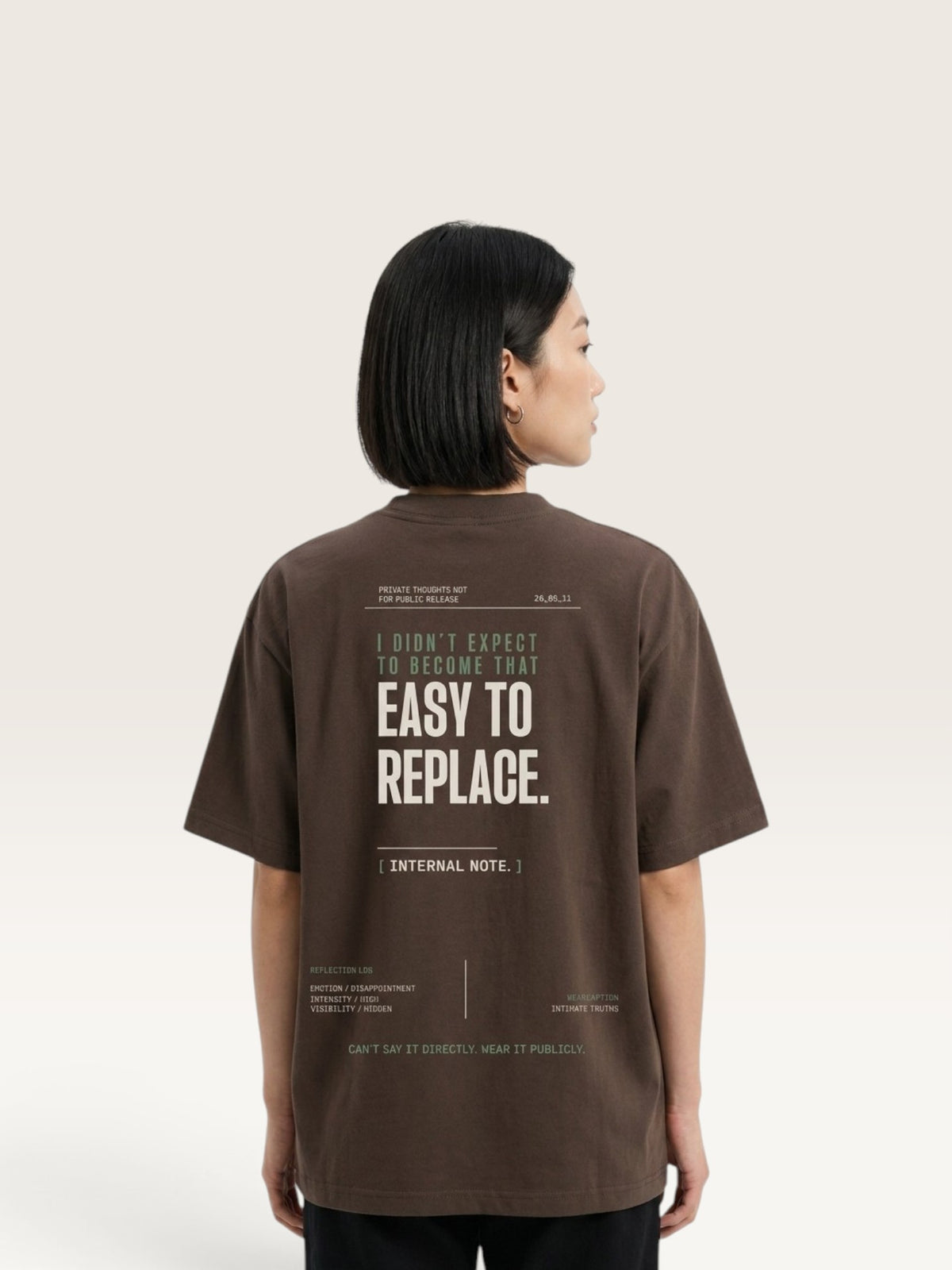 Coffee - WEARCAPTION heavyweight cotton oversized t-shirt with white graphic text I'M HAPPY YOU MOVED ON