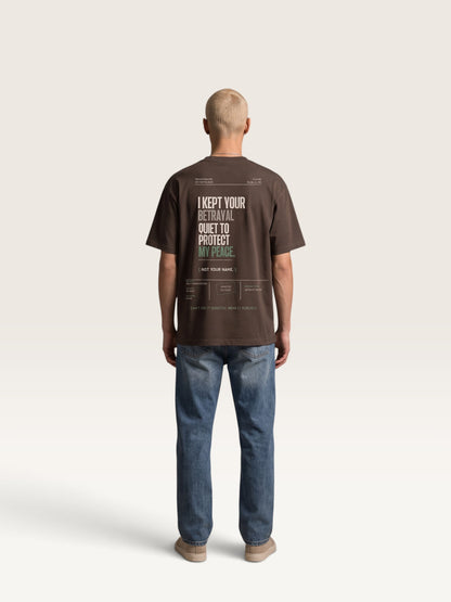 Coffee WEARCAPTION  heavyweight cotton oversized t-shirt with NOTHING HAPPENED PUBLIC VERSION graphic print