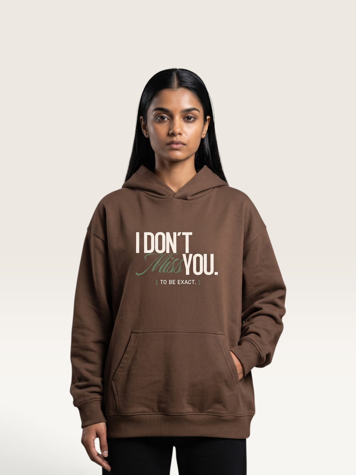 Coffee - I DON'T MISS YOU HOODIE, oversized heavyweight cotton-poly fleece