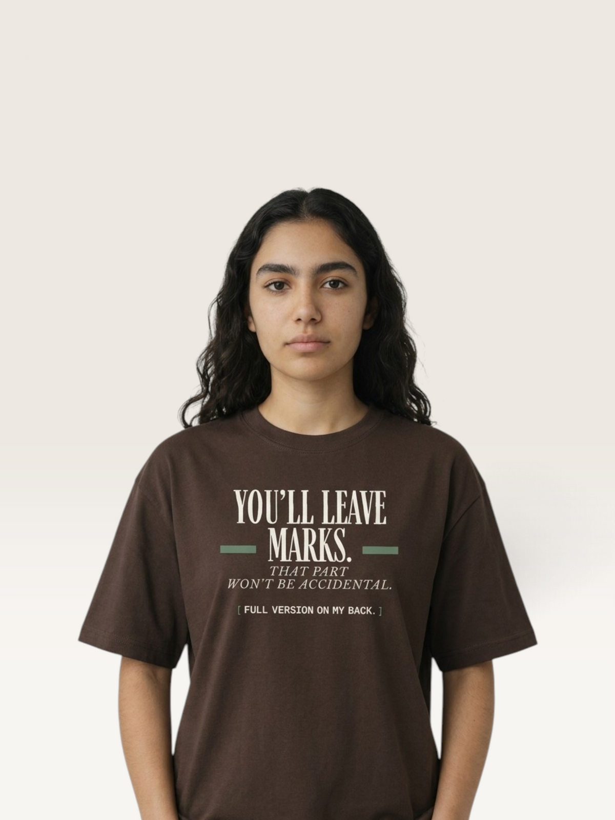 Coffee - YOU'LL LEAVE MARKS TEE, WEARCAPTION heavyweight oversized editorial view worn by woman