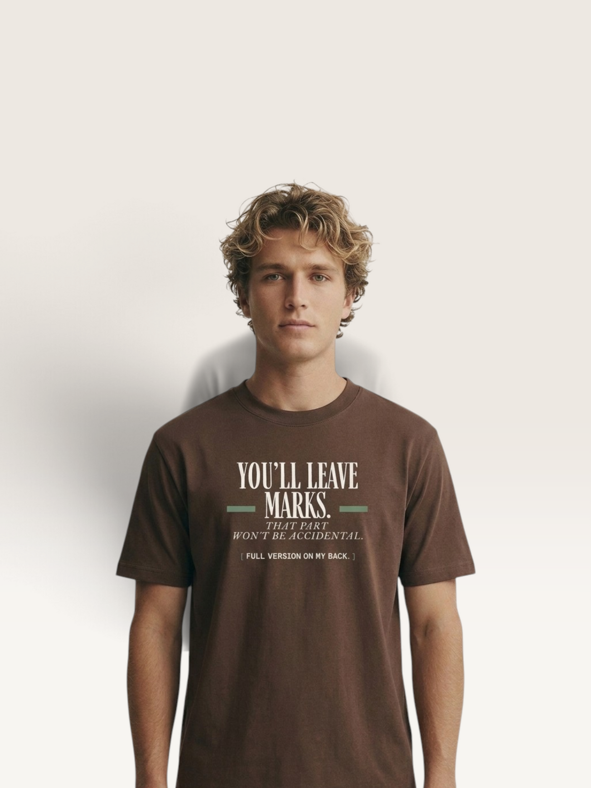 Coffee - YOU'LL LEAVE MARKS TEE, WEARCAPTION heavyweight oversized front view worn by man