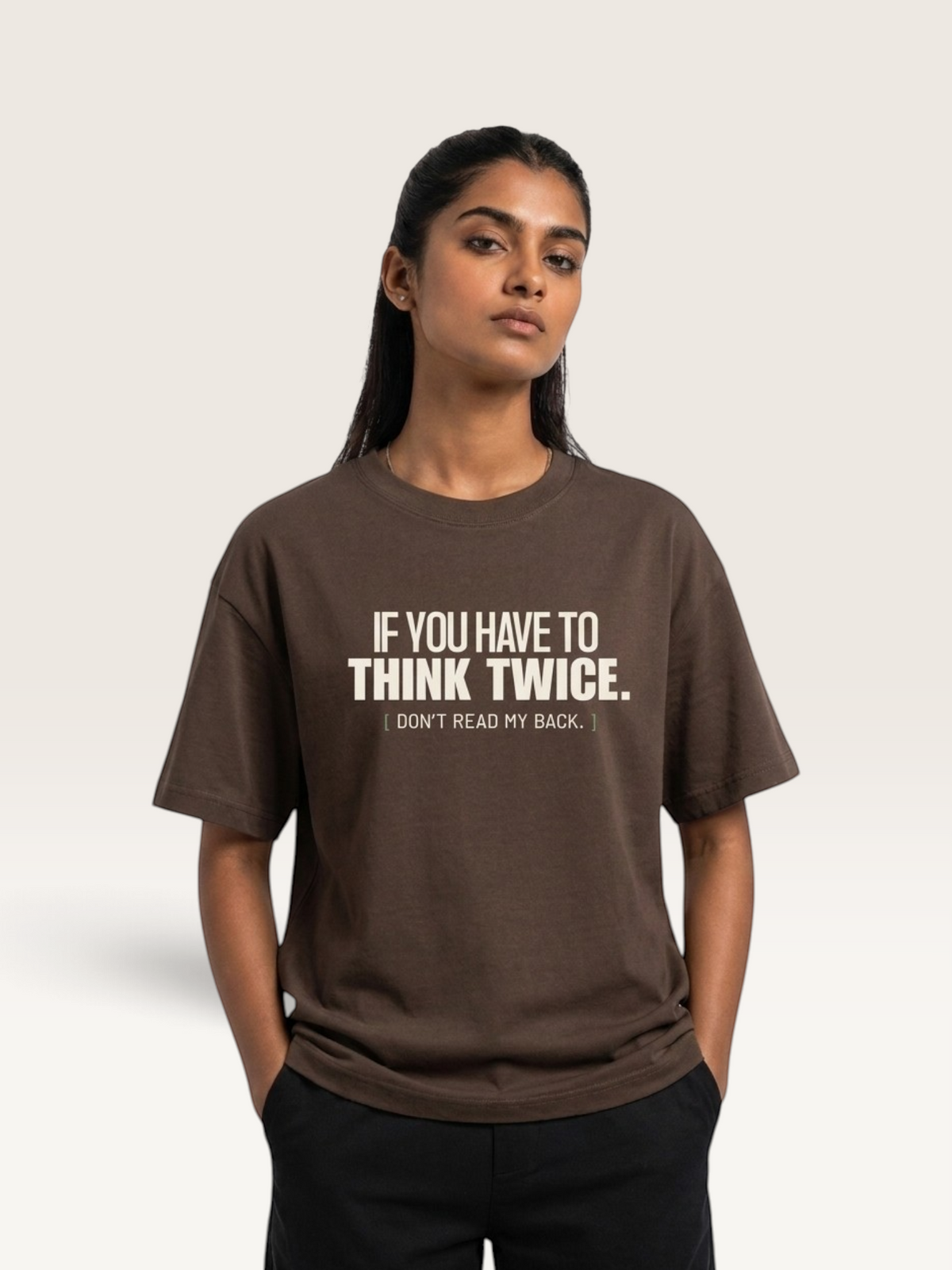 Coffee - DON'T READ MY BACK TEE, WEARCAPTION heavyweight oversized front view worn by woman