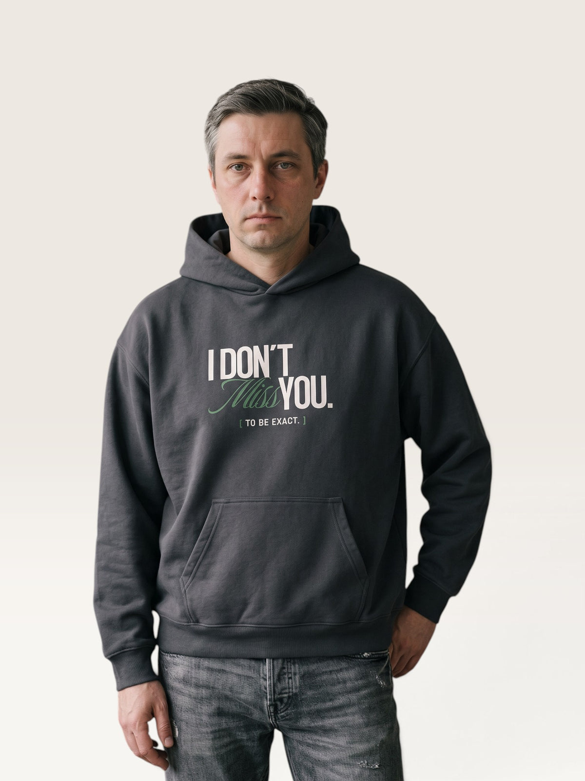 Dark Gray - I DON'T MISS YOU HOODIE, oversized heavyweight cotton-poly fleece