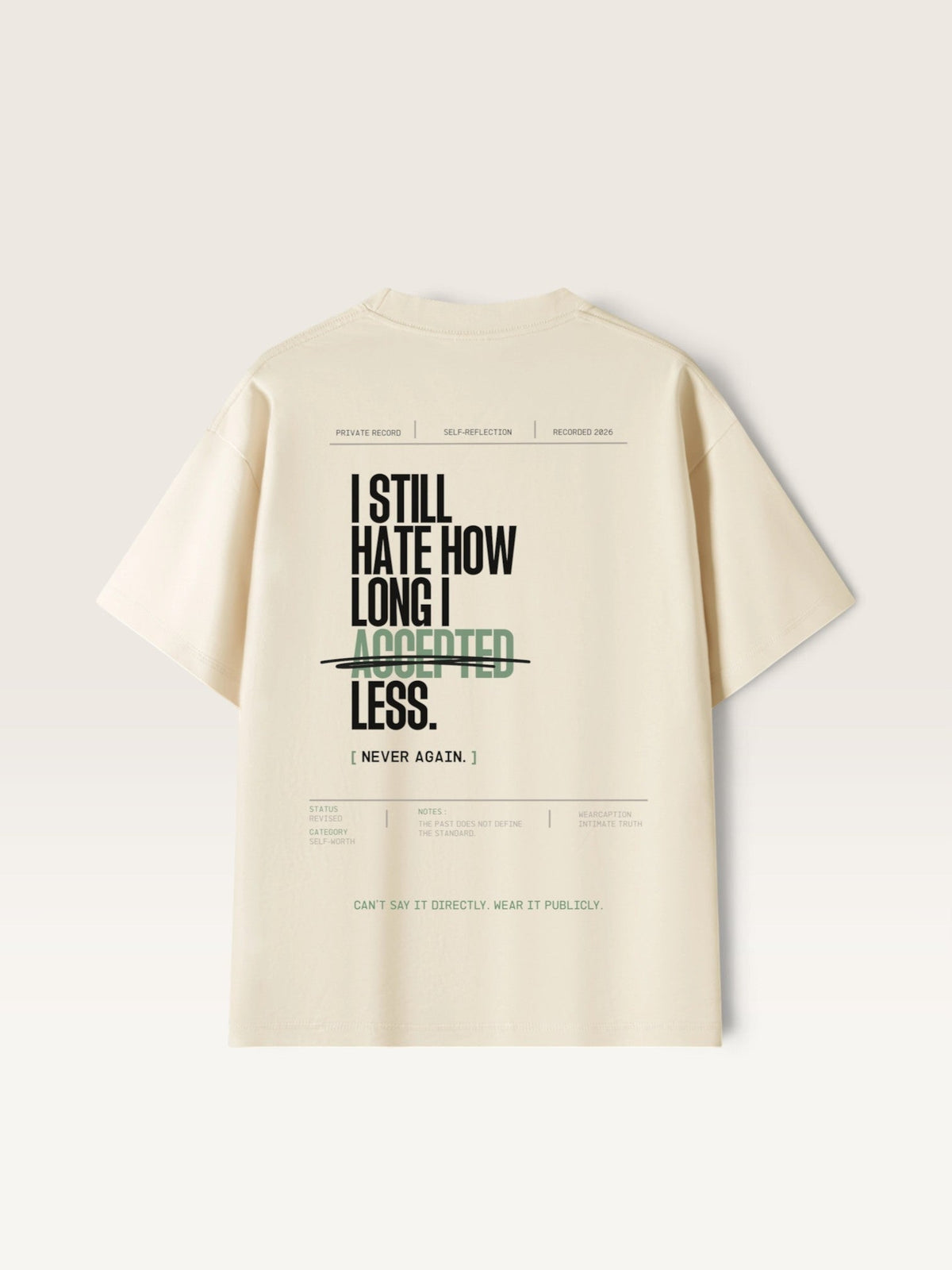 Mild Apricot WEARCAPTION  heavyweight cotton oversized t-shirt with white I KNOW MY WORTH graphic print on the front