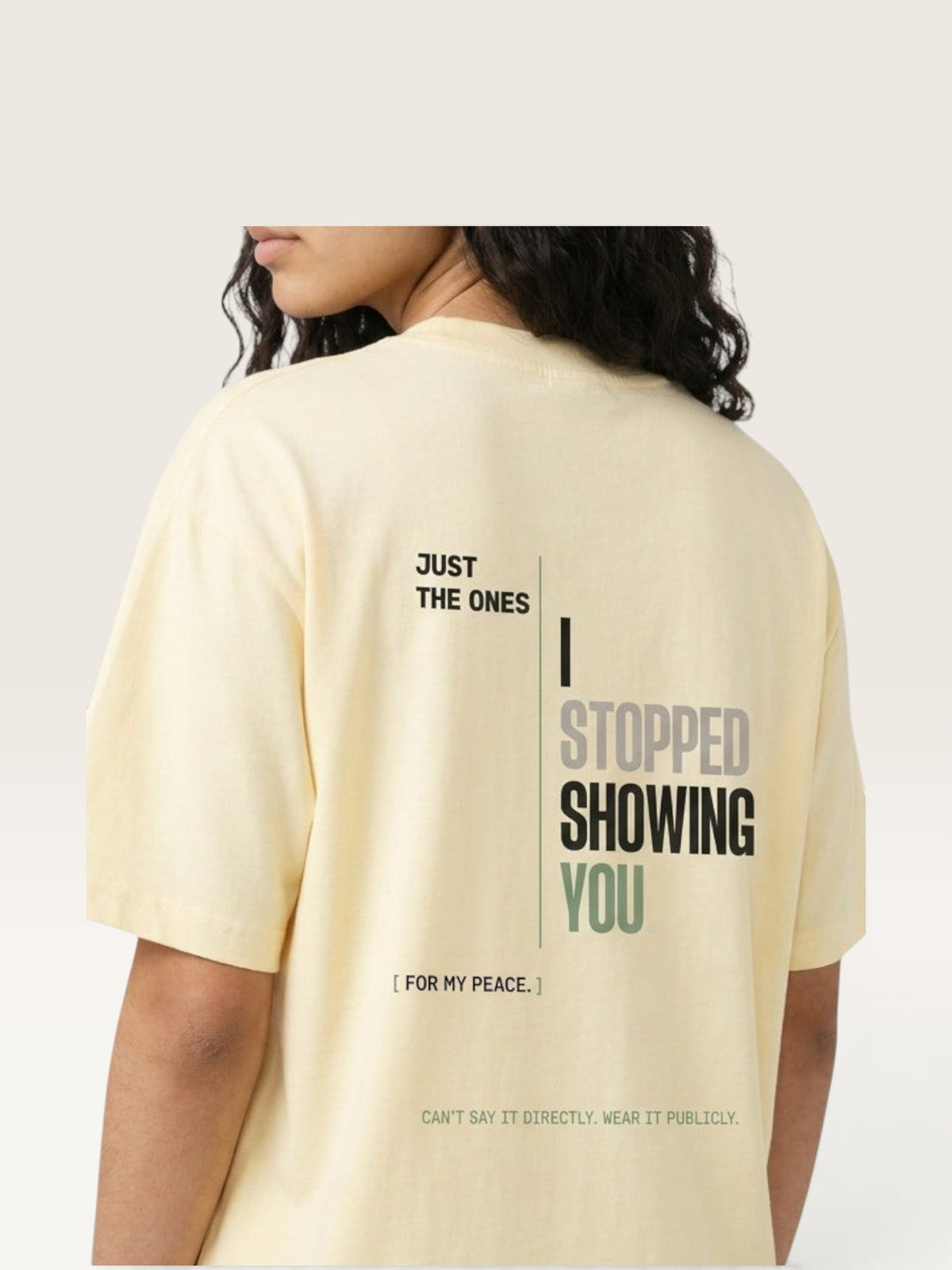 Apricot - heavyweight cotton oversized t-shirt with white NO HARD FEELINGS A LIE text print on the front