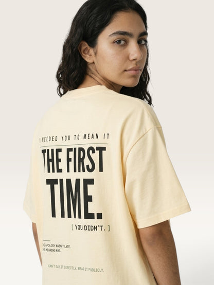 Apricot WEARCAPTION oversized cream heavyweight cotton t-shirt with bold black text graphic on the back