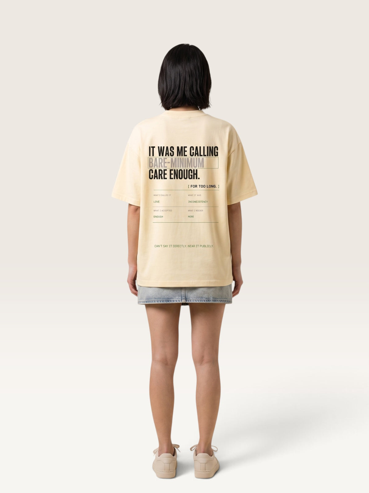 Apricot WEARCAPTION heavyweight cotton oversized t-shirt with white and green graphic text print on the back