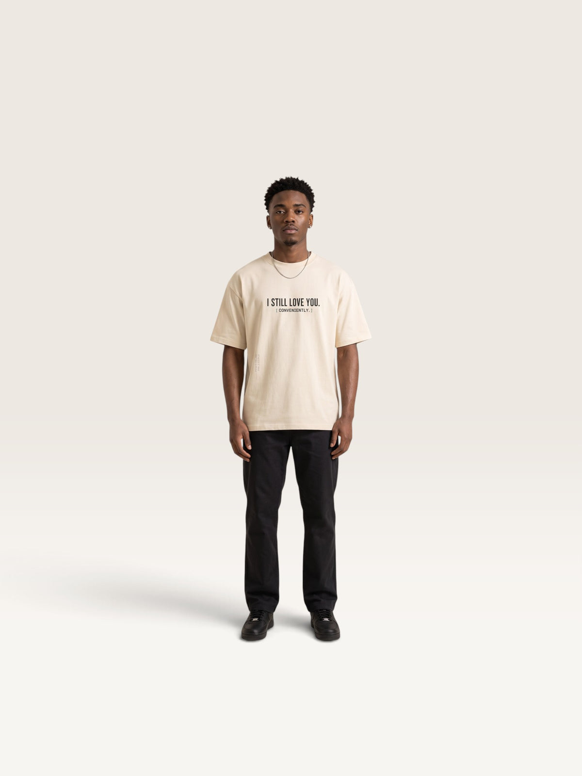 Mild Apricot - heavyweight cotton oversized t-shirt with white I STILL LOVE YOU graphic print on the front