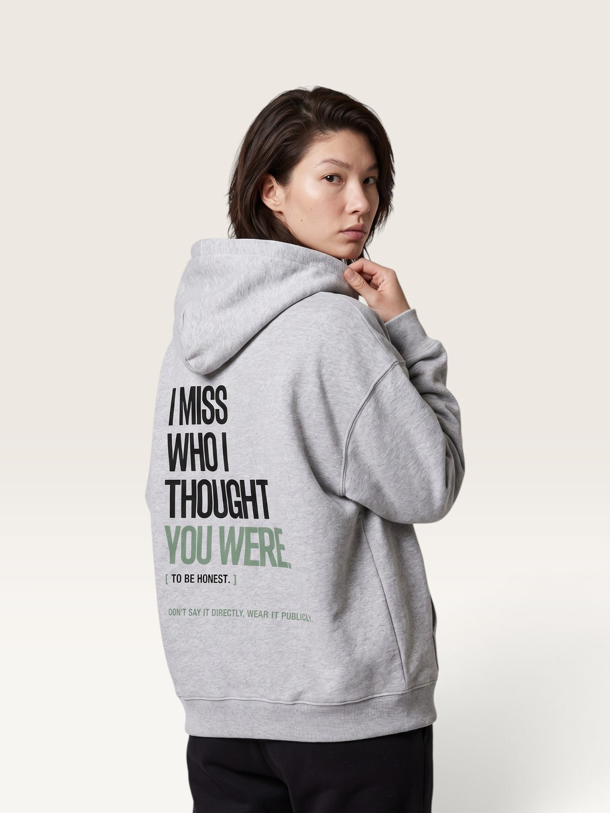 Flower Gray - I DON'T MISS YOU HOODIE, oversized heavyweight cotton-poly fleece