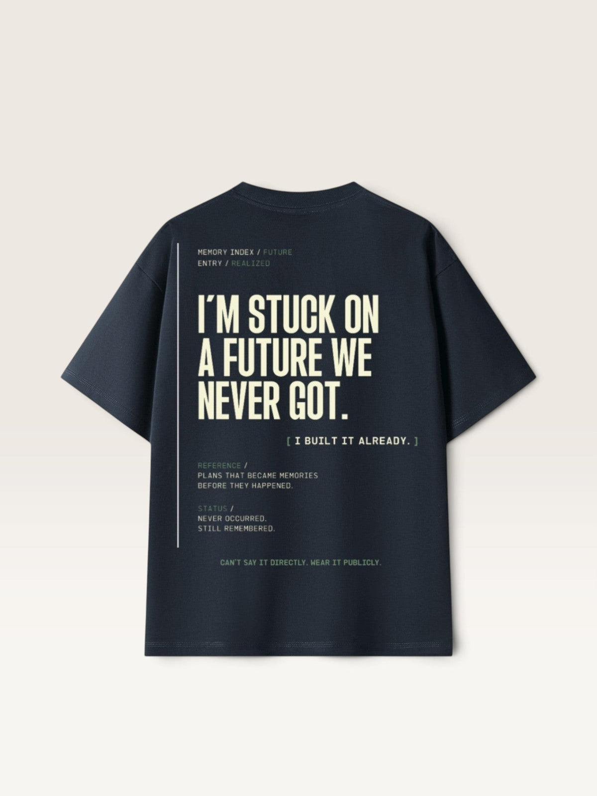 Navy Blue WEARCAPTION heavyweight black cotton oversized t-shirt with white and green graphic text on the back