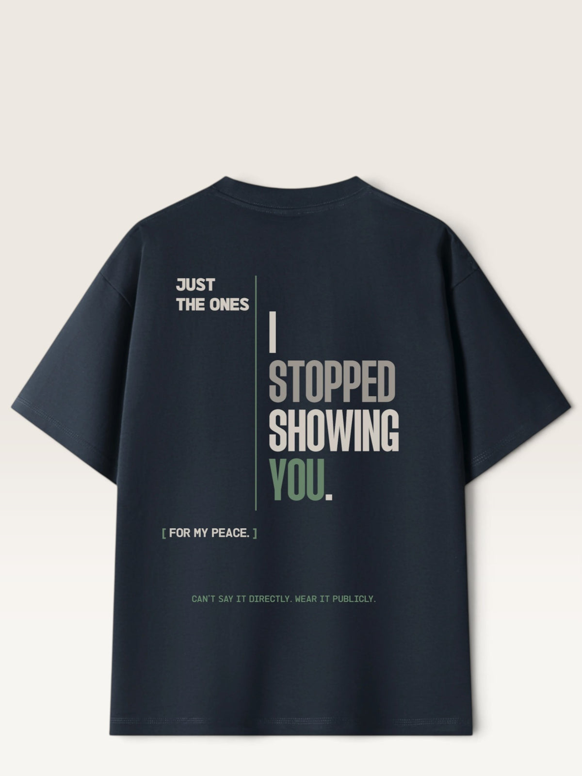 Navy Blue - heavyweight cotton oversized t-shirt with white NO HARD FEELINGS A LIE text print on the front