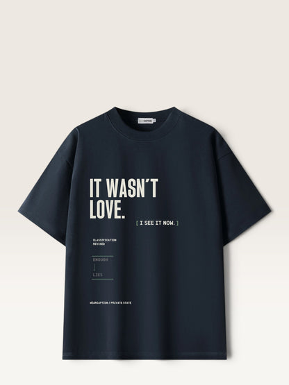Navy Blue WEARCAPTION heavyweight cotton oversized t-shirt with white and green graphic text print on the back