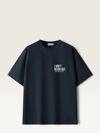 Navy Blue  WEARCAPTION  heavyweight cotton oversized t-shirt with white I DON'T REACH OUT graphic print on the chest