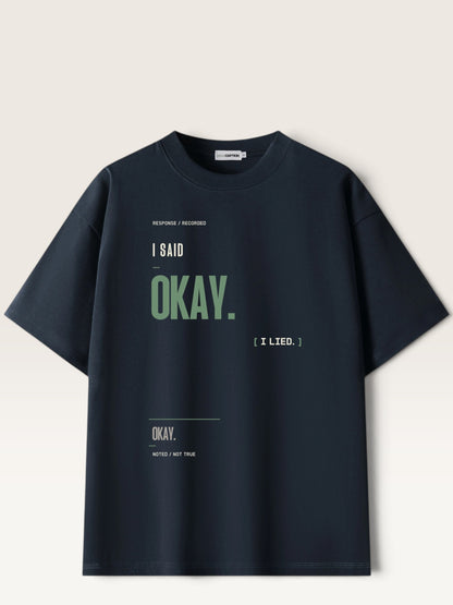 Navy Blue - heavyweight cotton oversized t-shirt with I SAID OKAY graphic print on the front