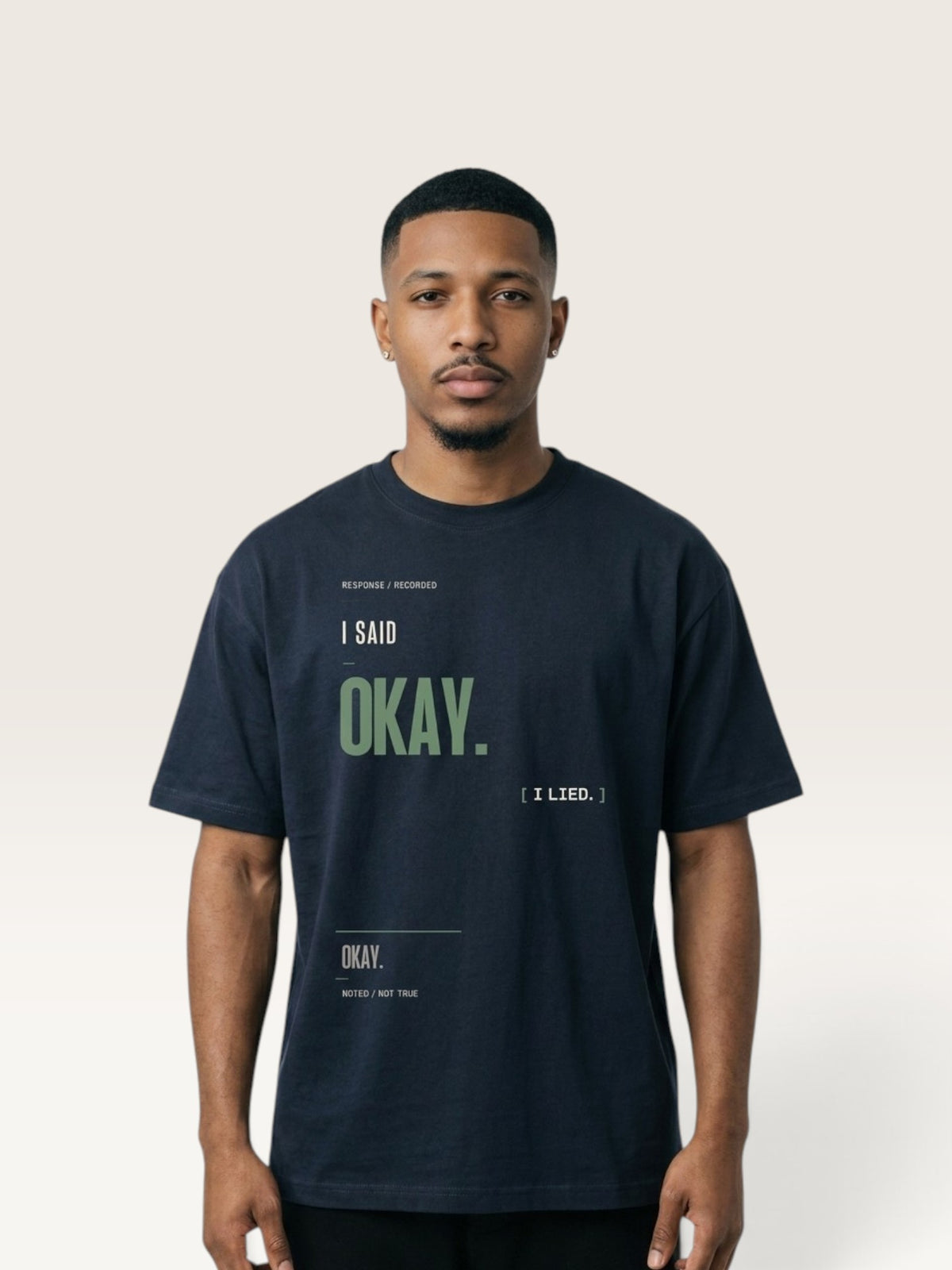 Navy Blue - heavyweight cotton oversized t-shirt with I SAID OKAY graphic print on the front