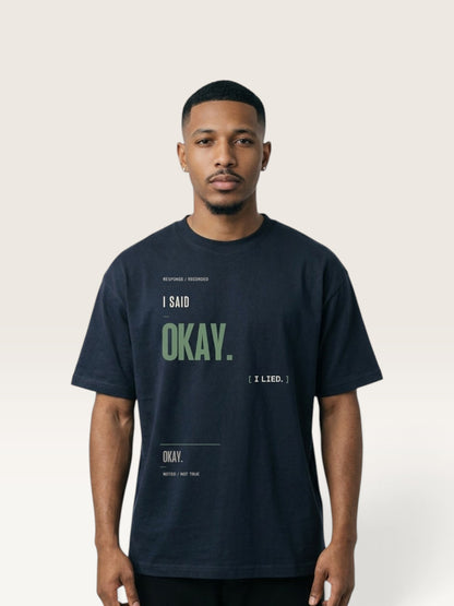 Navy Blue - heavyweight cotton oversized t-shirt with I SAID OKAY graphic print on the front