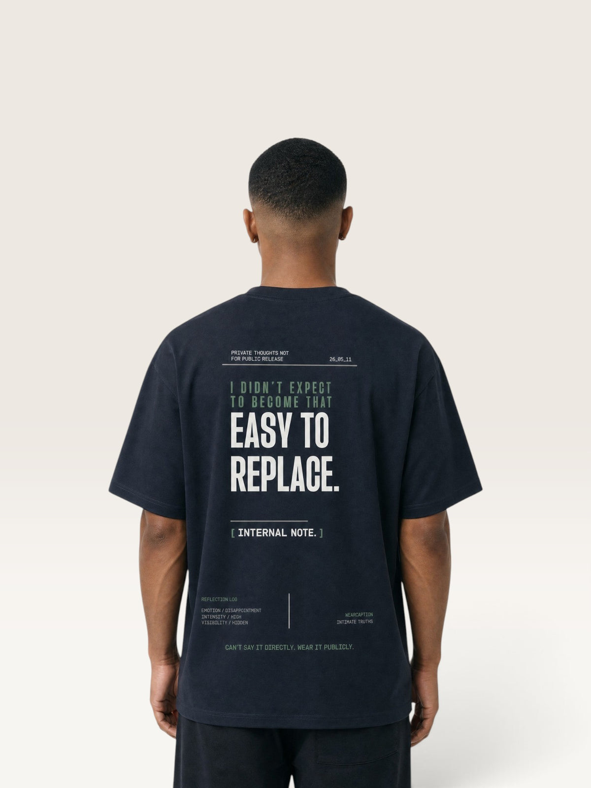 Navy Blue - WEARCAPTION heavyweight cotton oversized t-shirt with white graphic text I'M HAPPY YOU MOVED ON