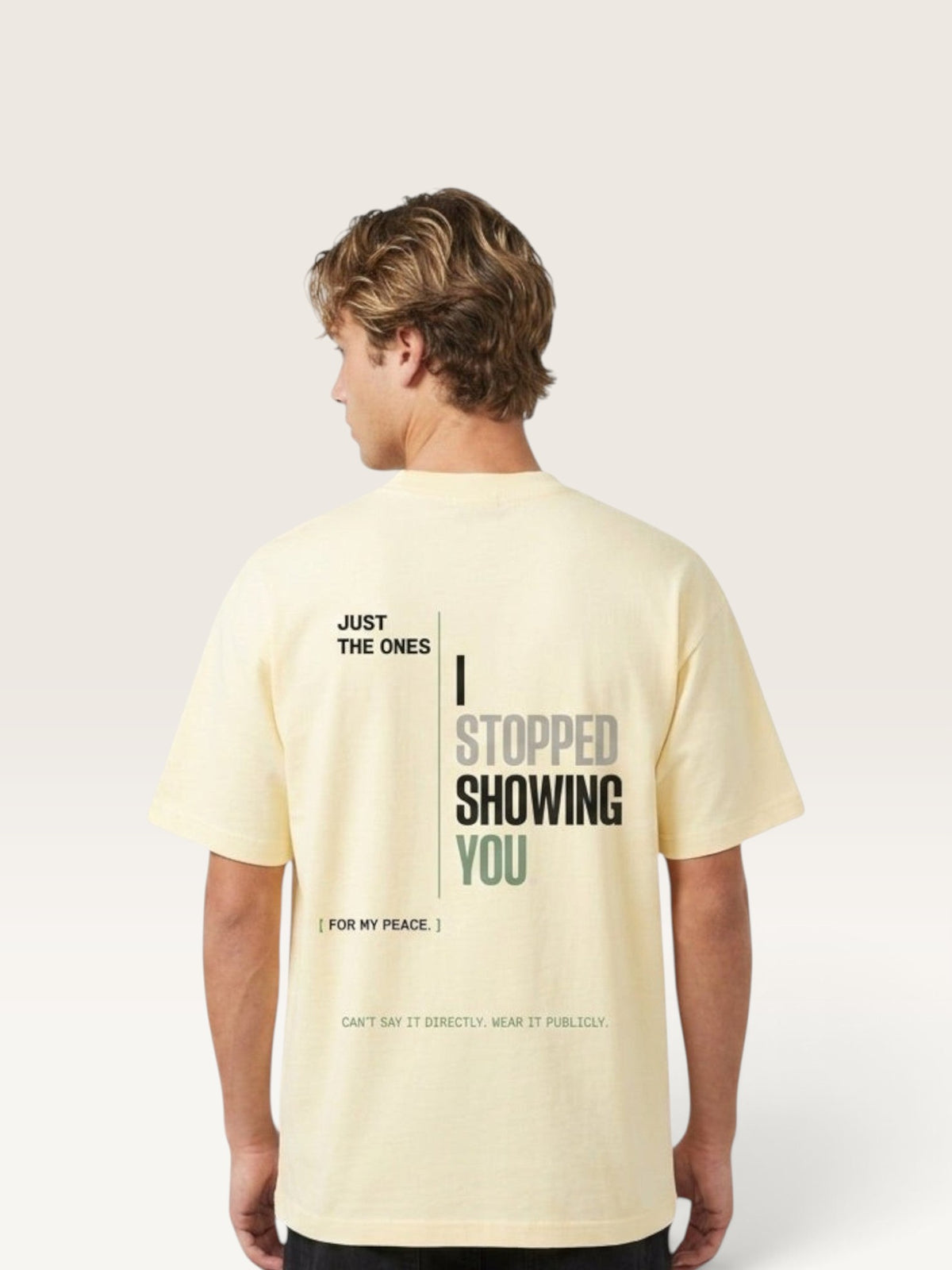 Apricot - heavyweight cotton oversized t-shirt with white NO HARD FEELINGS A LIE text print on the front