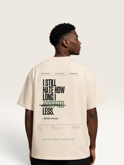 WEARCAPTION heavyweight cream oversized cotton t-shirt with black and green graphic text on the back