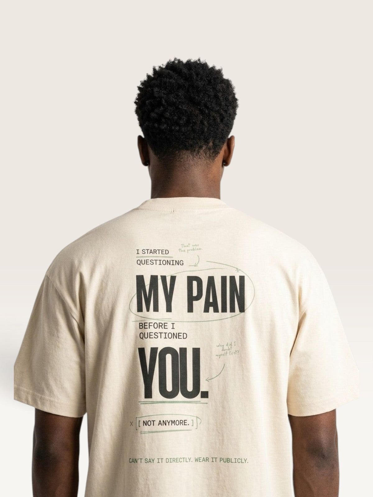 Mild Apricot - heavyweight cotton oversized t-shirt with white IT WASN'T A BIG DEAL graphic print on the front