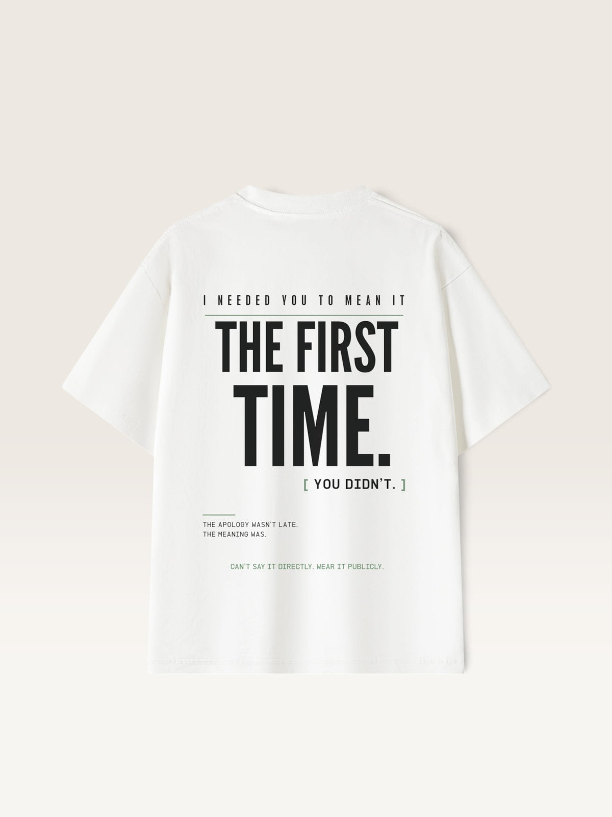White WEARCAPTION heavyweight white cotton t-shirt featuring bold black and green typographic back print design.