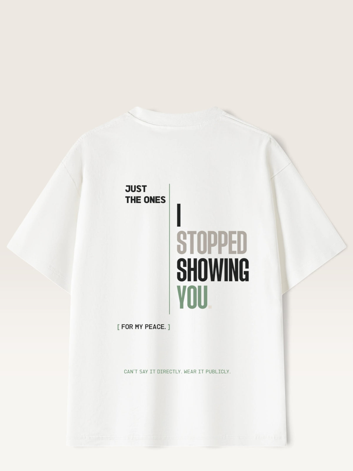 White - heavyweight cotton oversized t-shirt with white NO HARD FEELINGS A LIE text print on the front