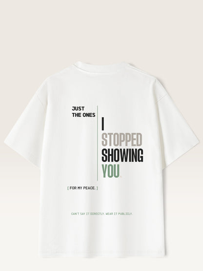White - heavyweight cotton oversized t-shirt with white NO HARD FEELINGS A LIE text print on the front