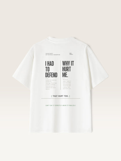White WEARCAPTION heavyweight white cotton t-shirt with black typographic back print featuring emotional text design
