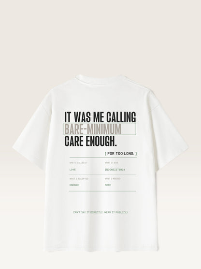 White WEARCAPTION heavyweight cotton oversized t-shirt with white and green graphic text print on the back