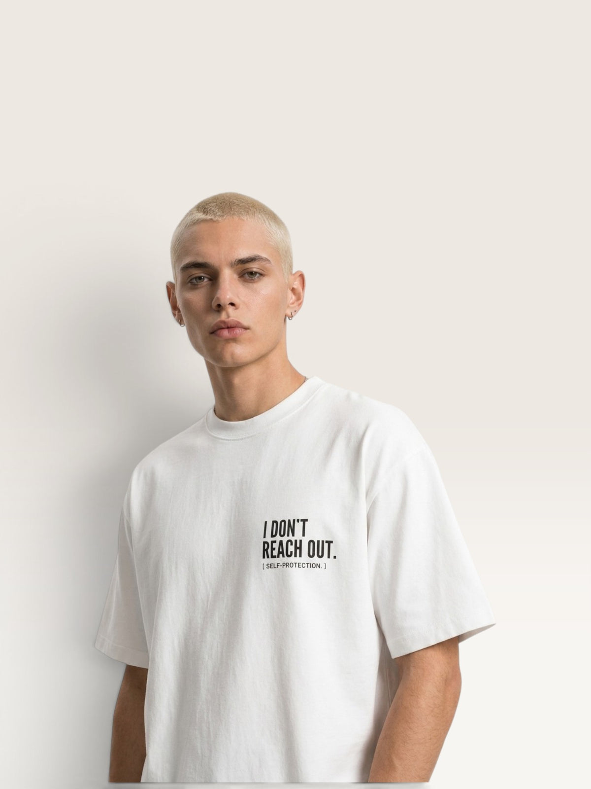 White WEARCAPTION  heavyweight cotton oversized t-shirt with white I DON'T REACH OUT graphic print on the chest