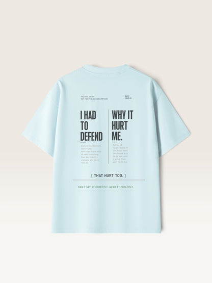 Sky Blue WEARCAPTION light blue heavyweight cotton t-shirt with black typographic graphic print on the back
