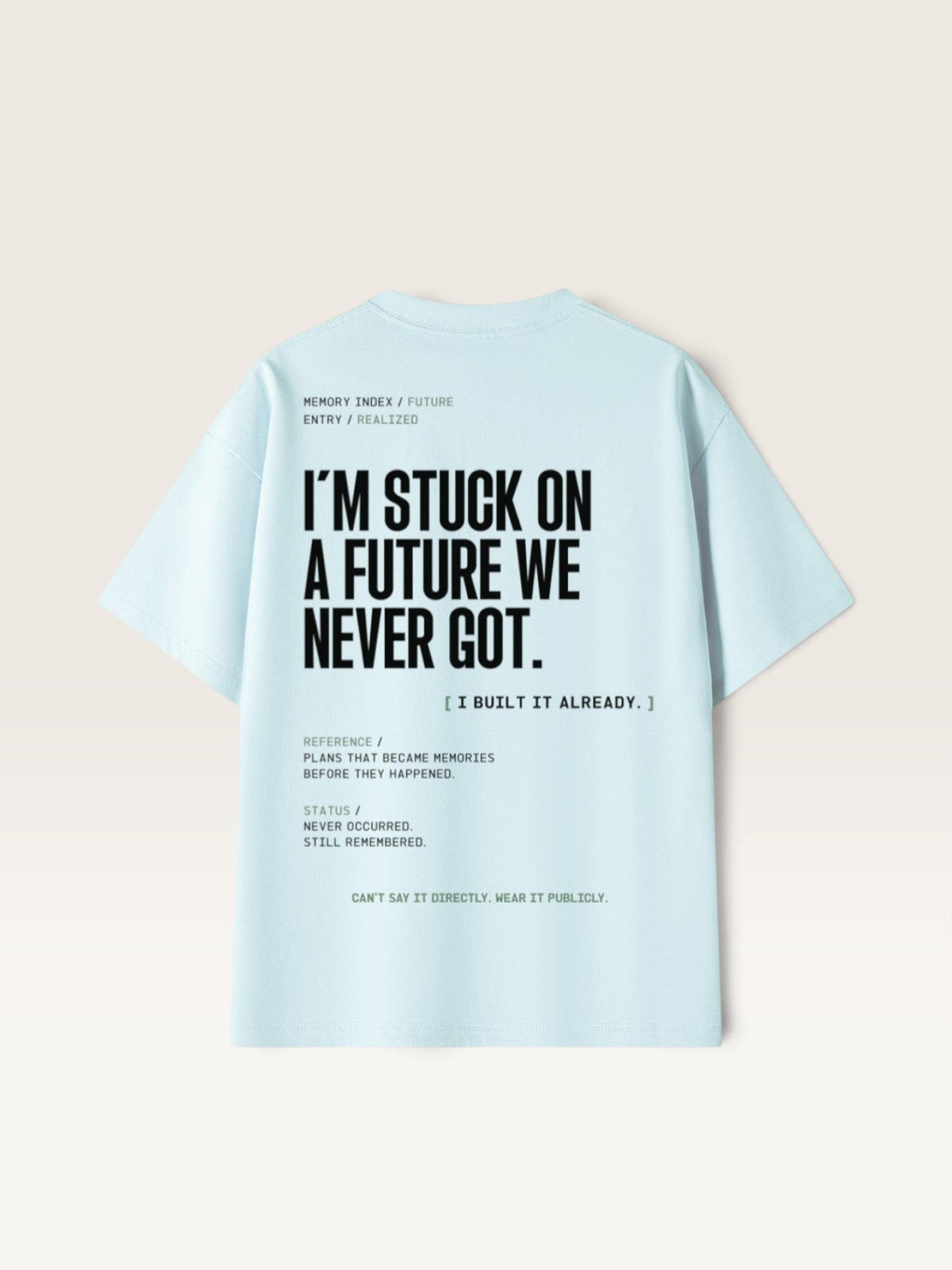 Sky Blue WEARCAPTION light blue heavyweight cotton t-shirt featuring black editorial typography on the back