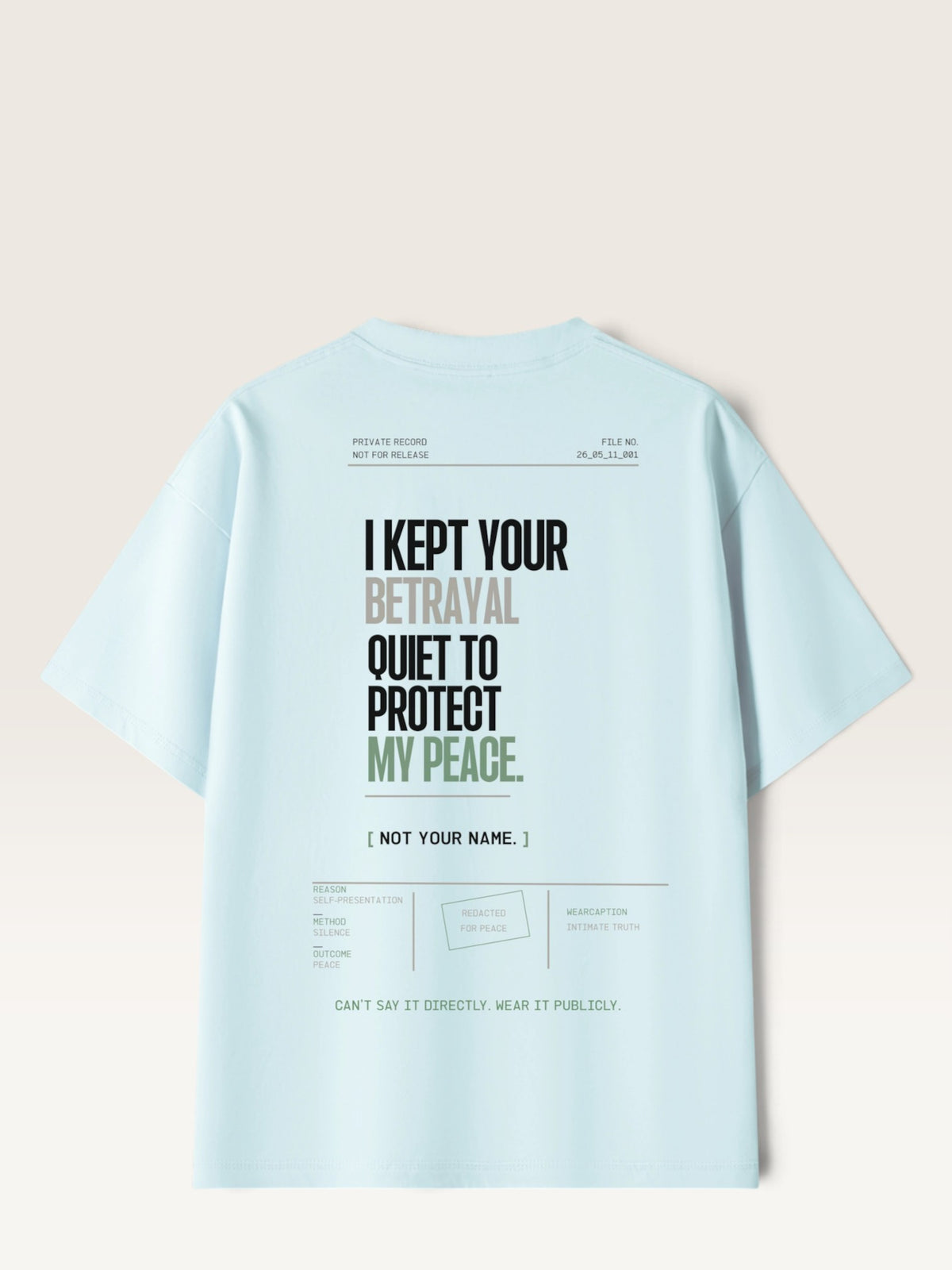 Sky Blue WEARCAPTION  heavyweight cotton oversized t-shirt with NOTHING HAPPENED PUBLIC VERSION graphic print