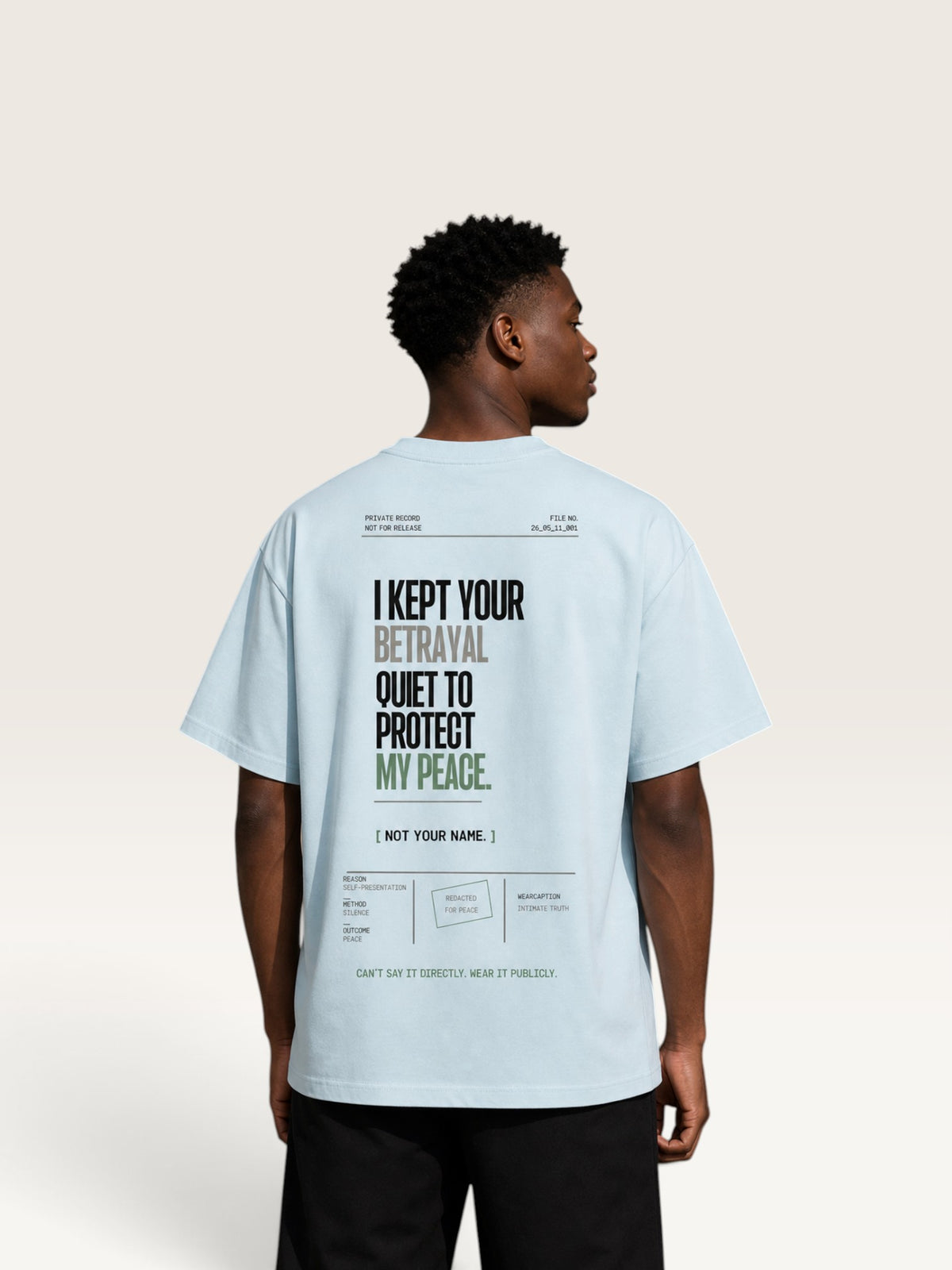 Sky Blue WEARCAPTION  heavyweight cotton oversized t-shirt with NOTHING HAPPENED PUBLIC VERSION graphic print