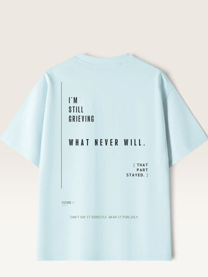 WEARCAPTION light blue heavyweight cotton oversized t-shirt with black typographic print on the back