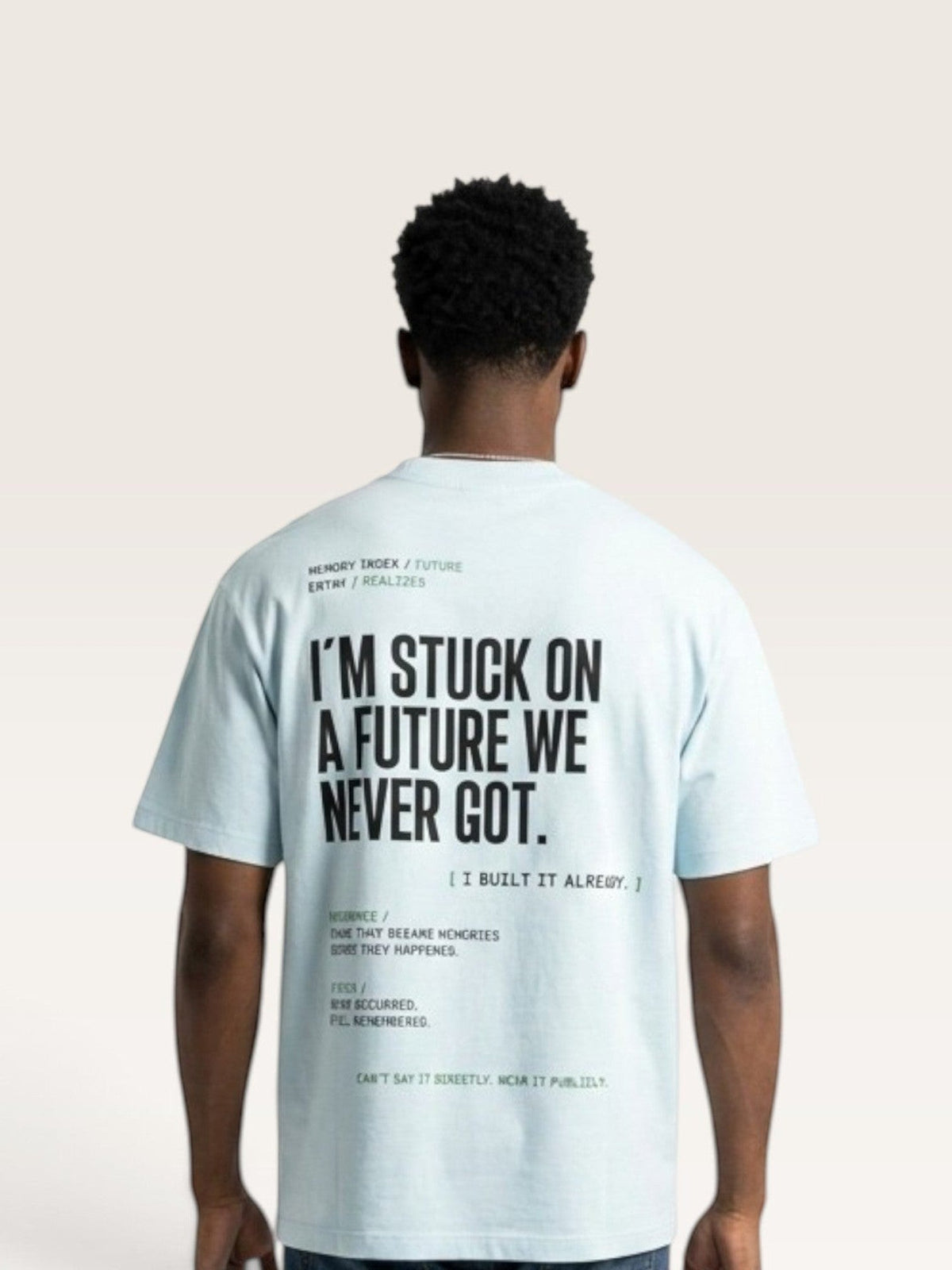 Sky Blue WEARCAPTION light blue heavyweight cotton oversized t-shirt with black graphic text on the back