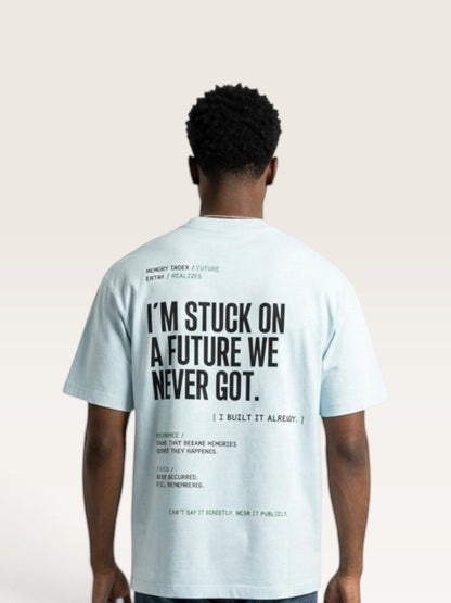 Sky Blue WEARCAPTION light blue heavyweight cotton oversized t-shirt with black graphic text on the back