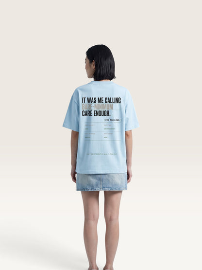 Sky Blue WEARCAPTION heavyweight cotton oversized t-shirt with white and green graphic text print on the back