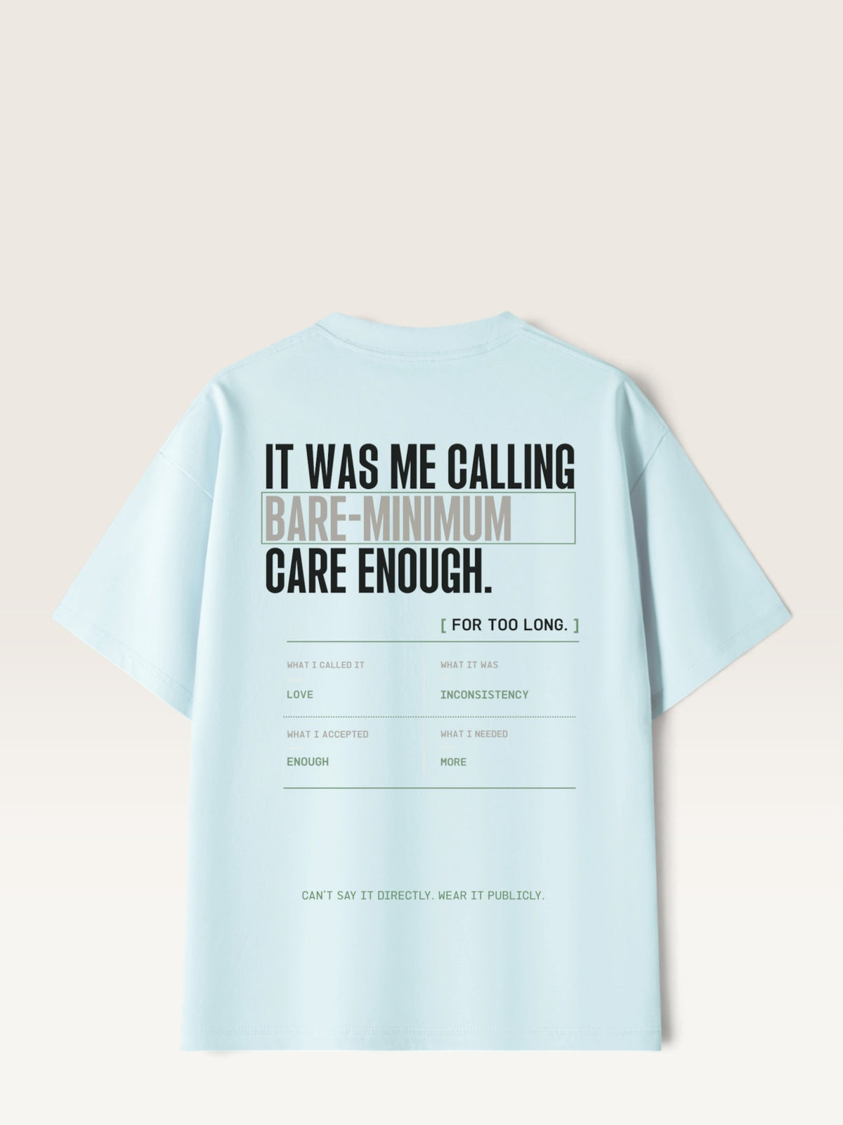 Sky Blue WEARCAPTION heavyweight cotton oversized t-shirt with white and green graphic text print on the back