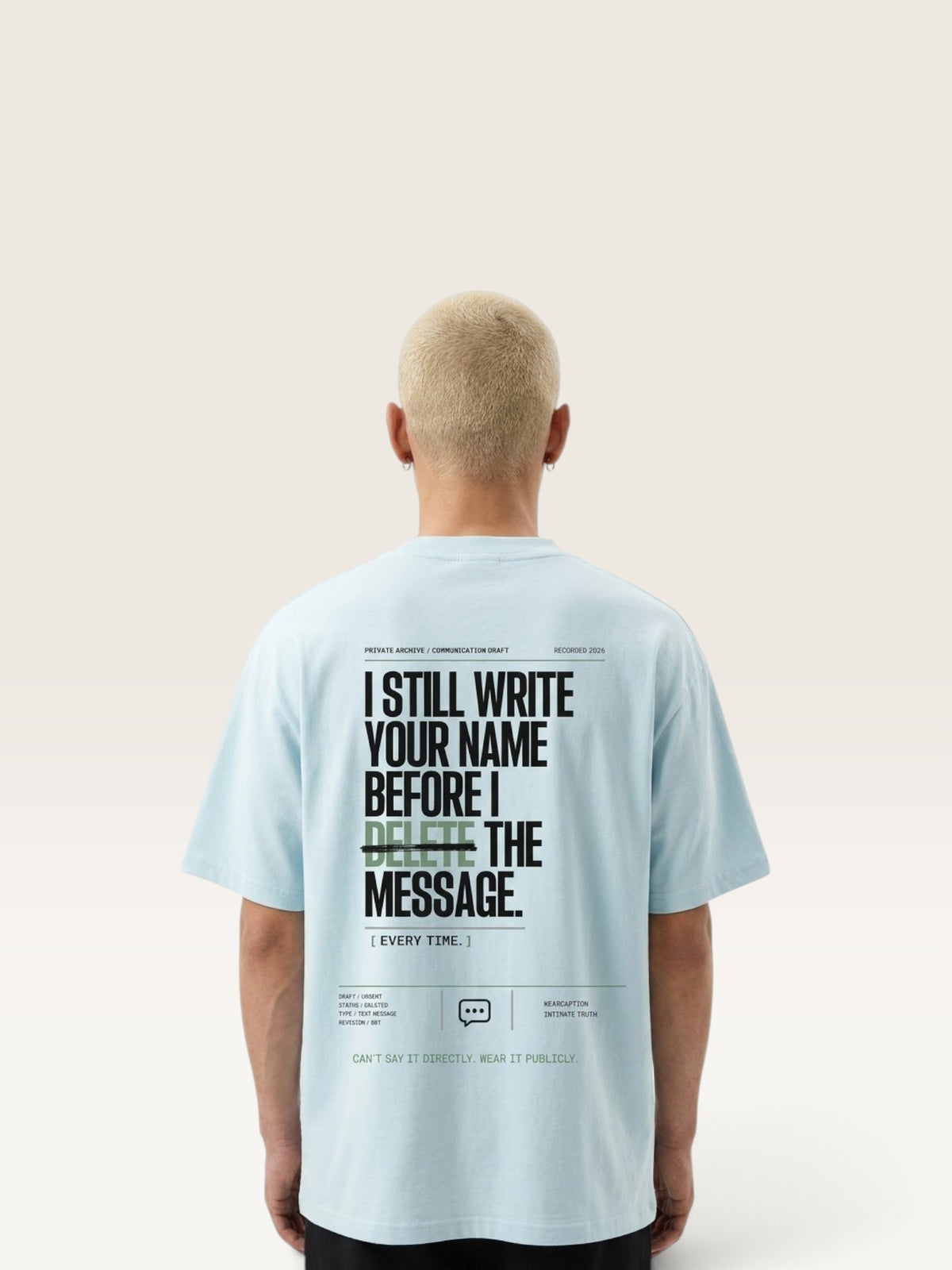 Sky Blue  WEARCAPTION  heavyweight cotton oversized t-shirt with white I DON'T REACH OUT graphic print on the chest